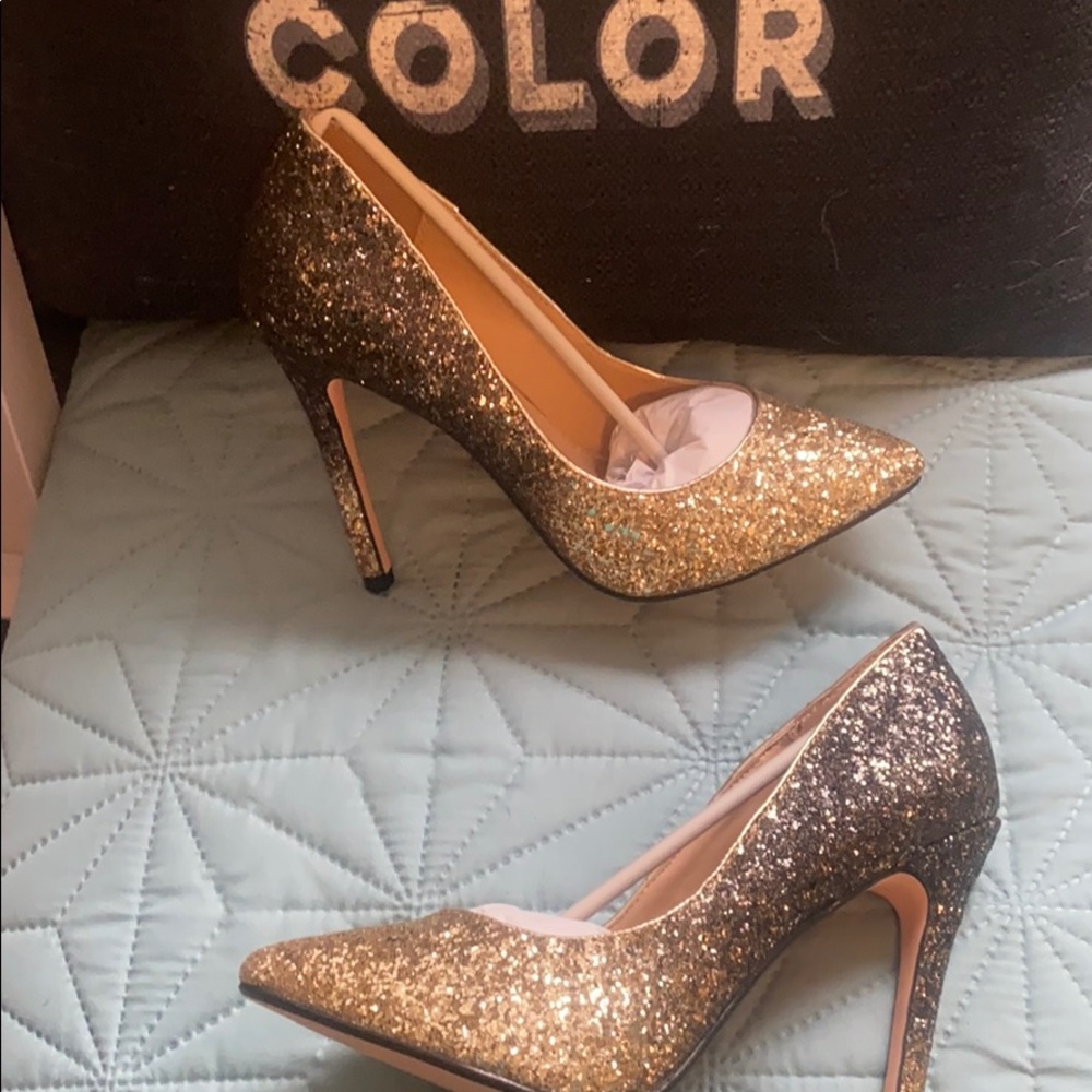 Black and gold glitter heels